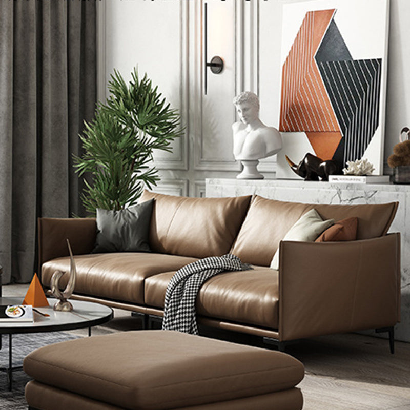 Contemporary Dark Brown Upholstery Sofa with Pillow Back for Living Room