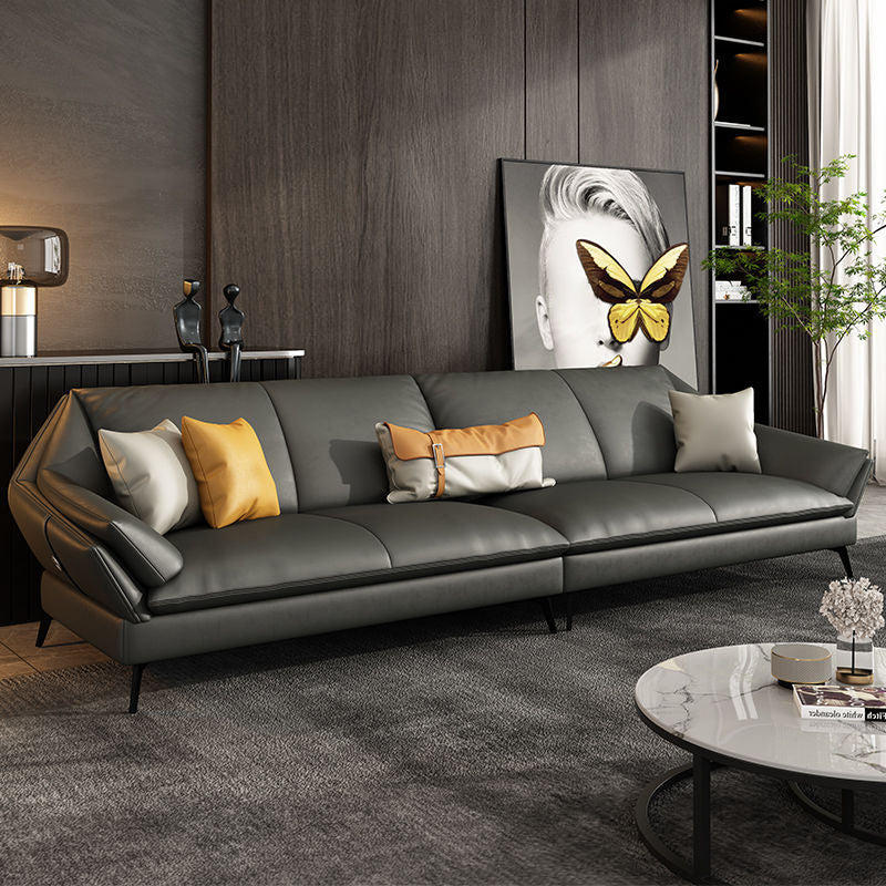 Flared Arm Leather Sofa Cushions Back Modern Sectional for Living Room