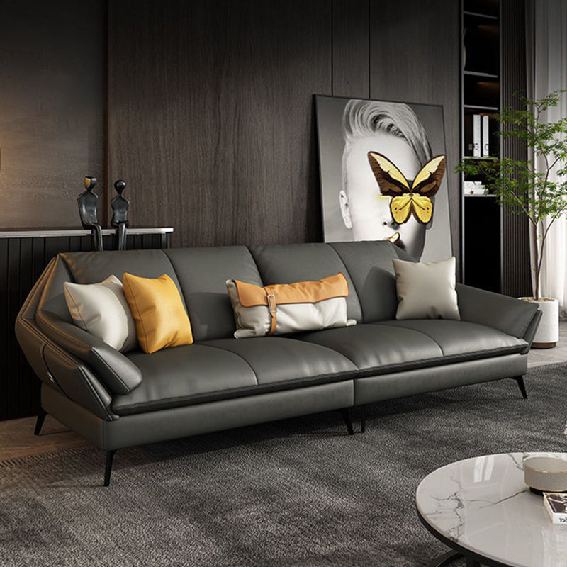 Flared Arm Leather Sofa Cushions Back Modern Sectional for Living Room