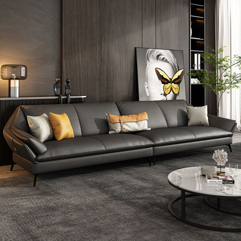 Flared Arm Leather Sofa Cushions Back Modern Sectional for Living Room