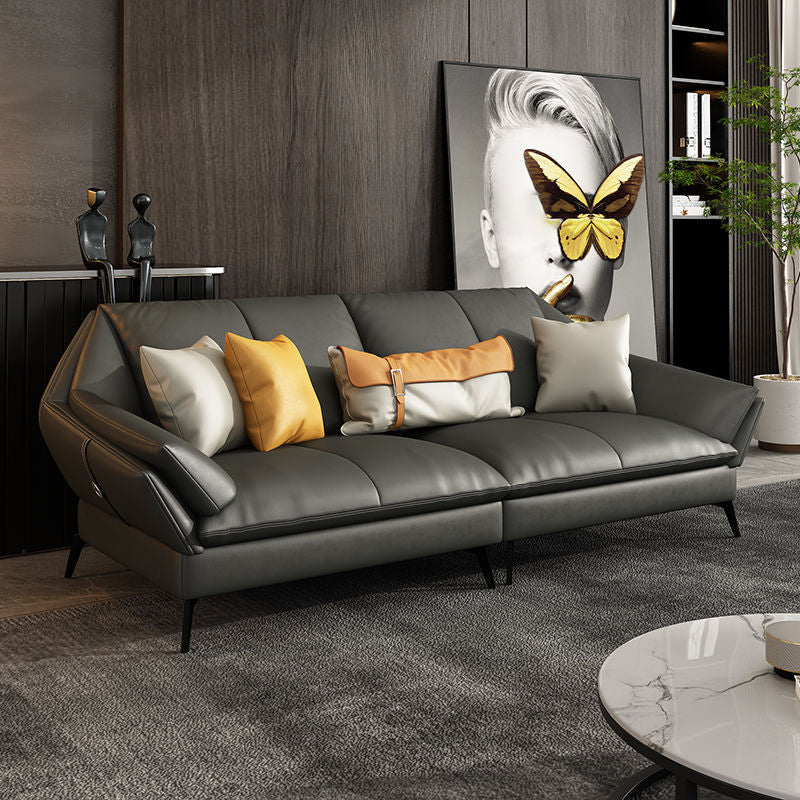 Flared Arm Leather Sofa Cushions Back Modern Sectional for Living Room