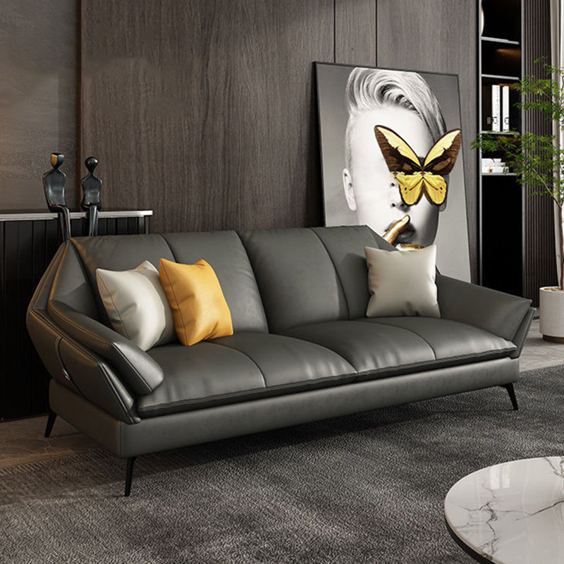 Flared Arm Leather Sofa Cushions Back Modern Sectional for Living Room