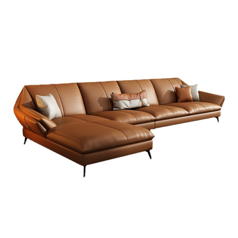 Flared Arm Leather Sofa Cushions Back Modern Sectional for Living Room