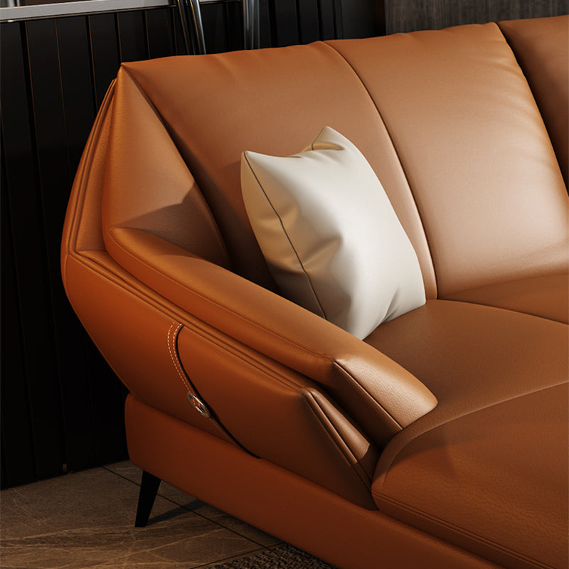 Flared Arm Leather Sofa Cushions Back Modern Sectional for Living Room