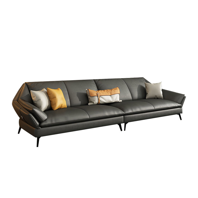 Flared Arm Leather Sofa Cushions Back Modern Sectional for Living Room