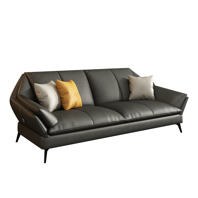 Flared Arm Leather Sofa Cushions Back Modern Sectional for Living Room
