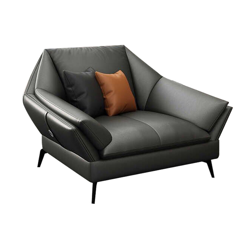 Flared Arm Leather Sofa Cushions Back Modern Sectional for Living Room