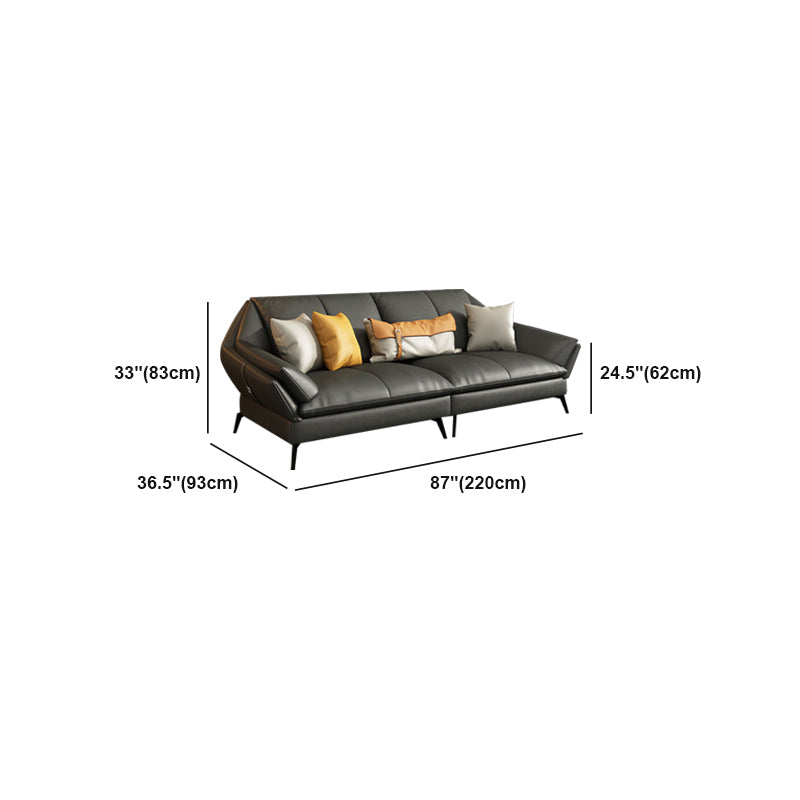 Flared Arm Leather Sofa Cushions Back Modern Sectional for Living Room
