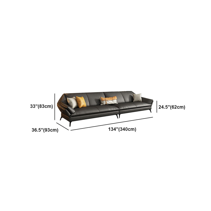 Flared Arm Leather Sofa Cushions Back Modern Sectional for Living Room