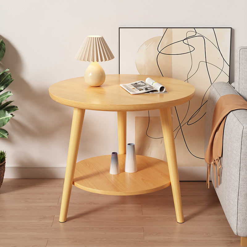 Living Room Round Wood End Table Tripod Side Table with Shelf