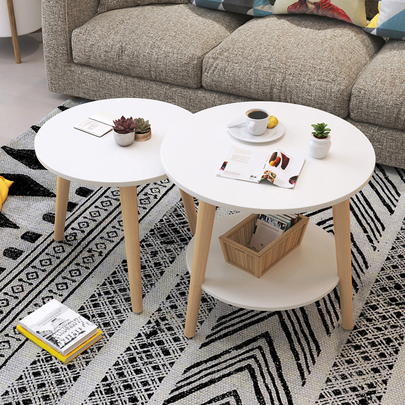Living Room Round Wood End Table Tripod Side Table with Shelf