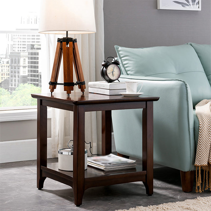 Walnut Square Accent Side Table 21.65"/23.62" H Wood 4 Legs Side End Table