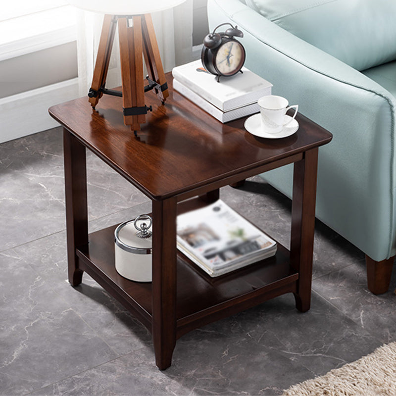 Walnut Square Accent Side Table 21.65"/23.62" H Wood 4 Legs Side End Table