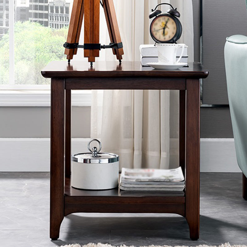 Walnut Square Accent Side Table 21.65"/23.62" H Wood 4 Legs Side End Table