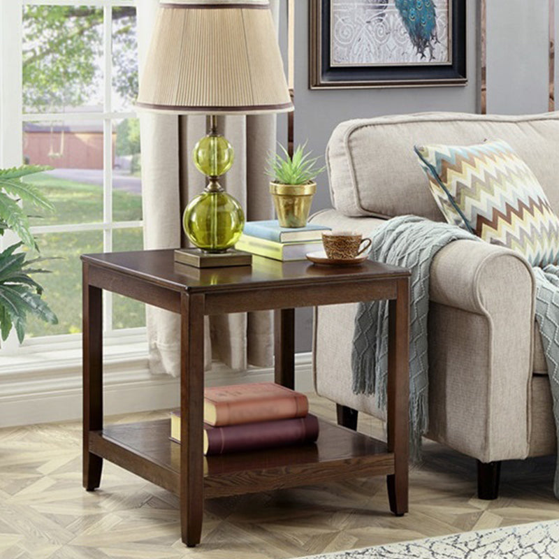 Walnut Square Accent Side Table 21.65"/23.62" H Wood 4 Legs Side End Table