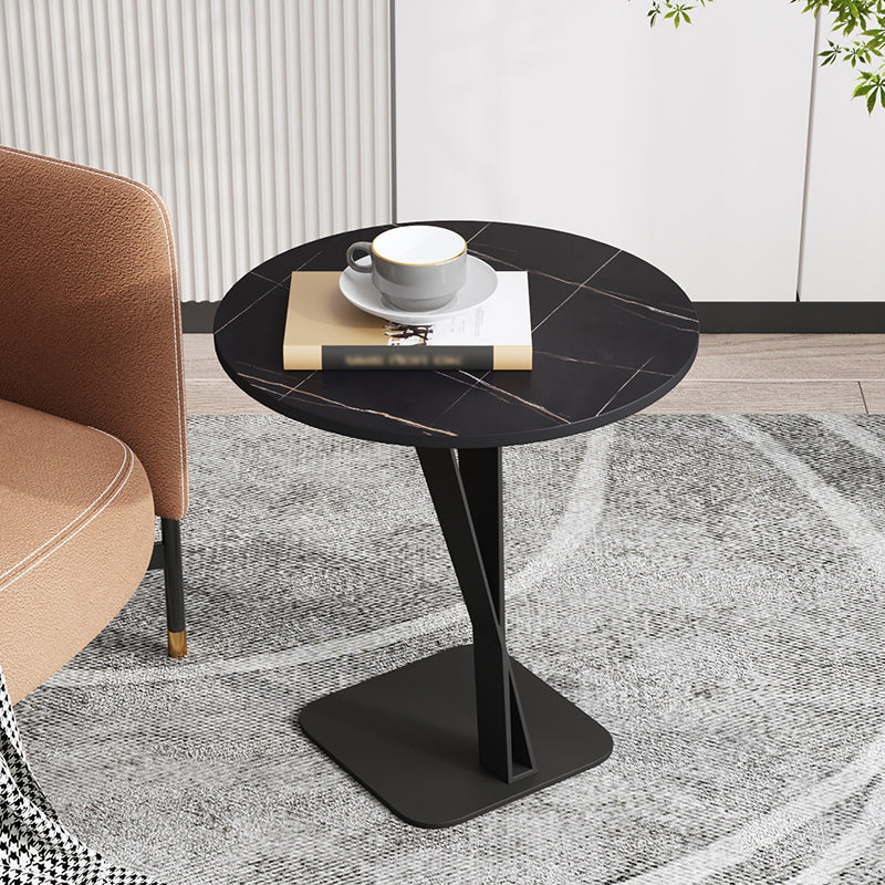 Modern Style Black Metal Iron Base Grey/black/white Slate Top Round Side Table