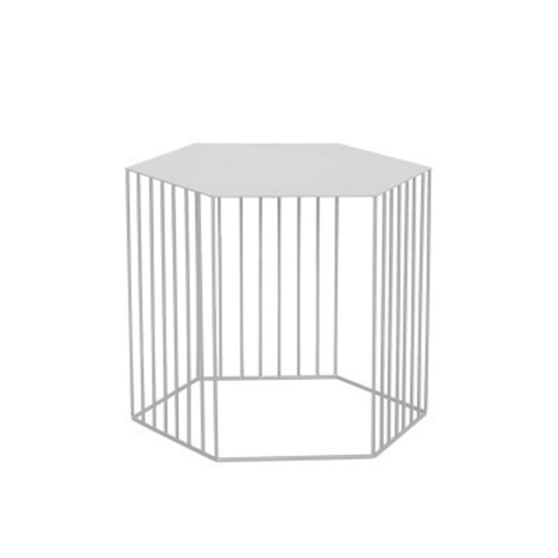 Glam Hexagon Metal End Table Geometric Side End Table in Gold/Black/White