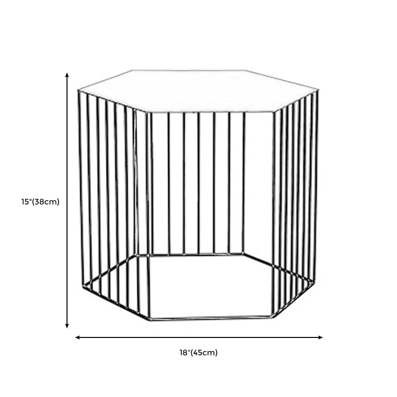 Glam Hexagon Metal End Table Geometric Side End Table in Gold/Black/White