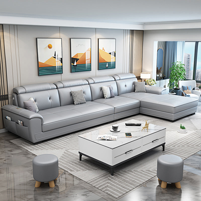 Faux Leather Slipcovered Modern Storage Sectional for Four People