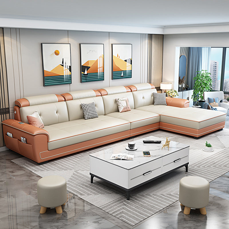 Faux Leather Slipcovered Modern Storage Sectional for Four People