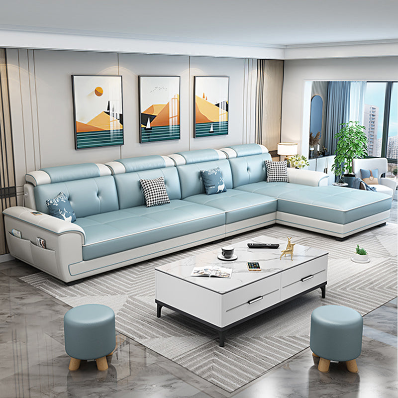 Faux Leather Slipcovered Modern Storage Sectional for Four People