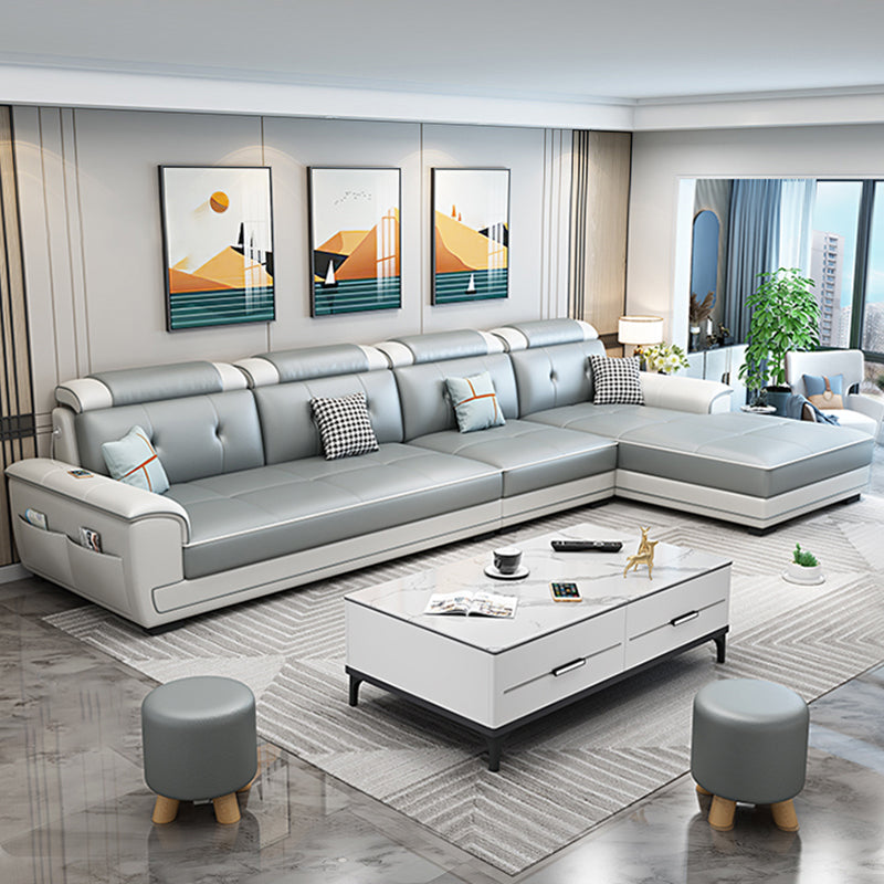 Faux Leather Slipcovered Modern Storage Sectional for Four People