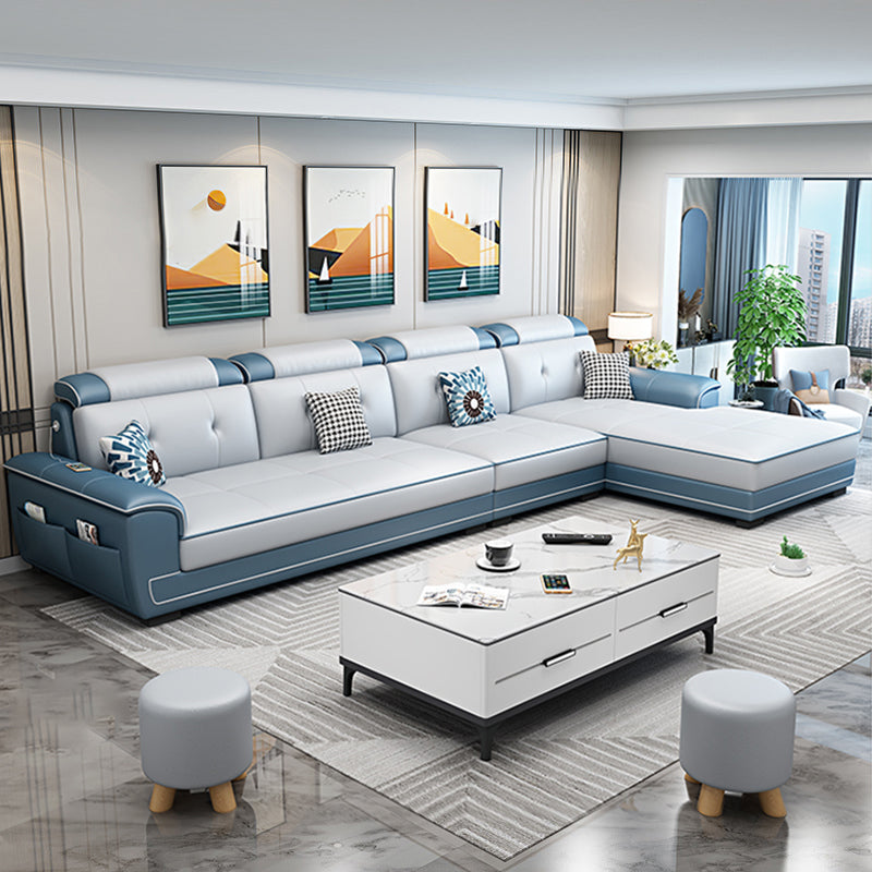 Faux Leather Slipcovered Modern Storage Sectional for Four People