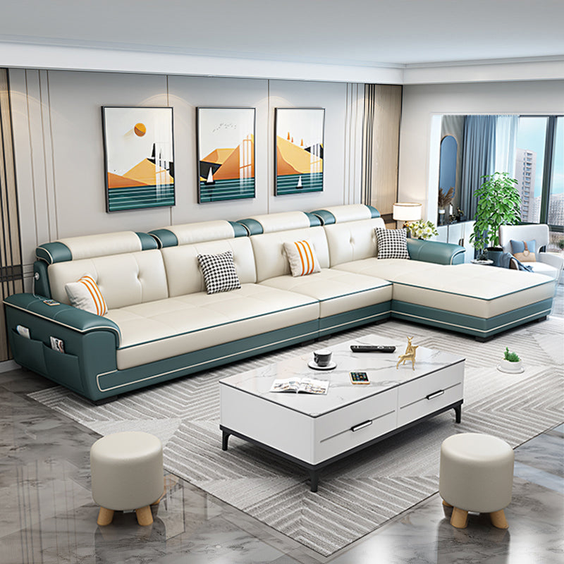 Faux Leather Slipcovered Modern Storage Sectional for Four People