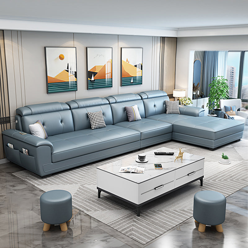 Faux Leather Slipcovered Modern Storage Sectional for Four People