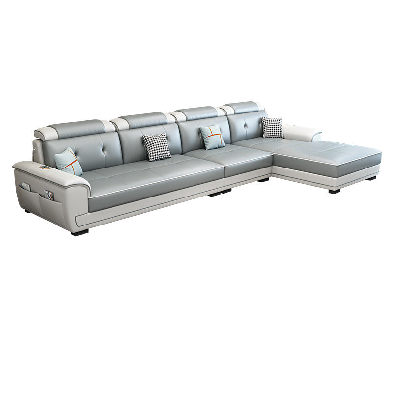 Faux Leather Slipcovered Modern Storage Sectional for Four People