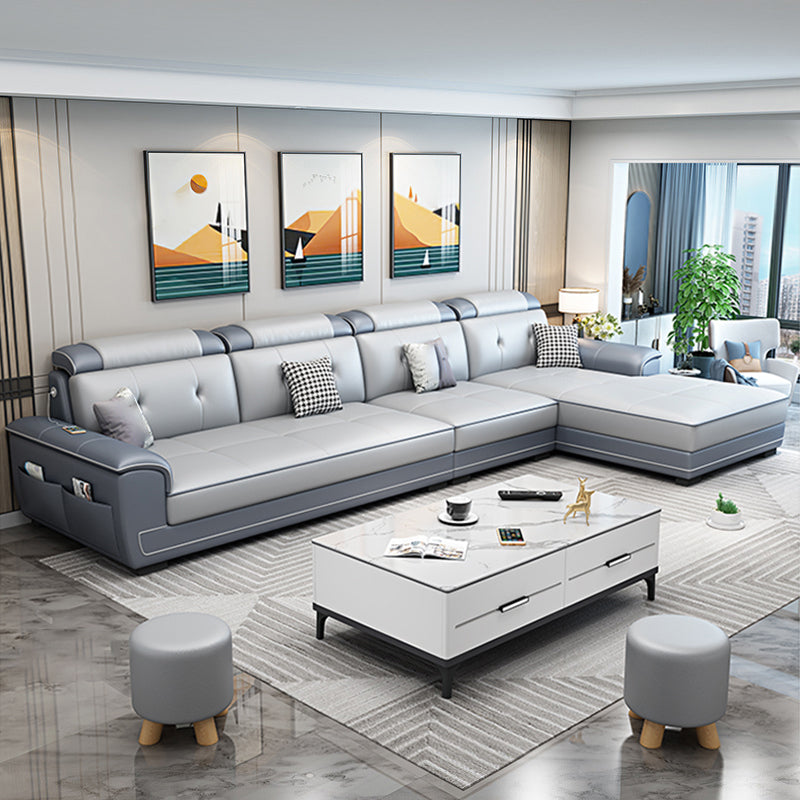 Faux Leather Slipcovered Modern Storage Sectional for Four People