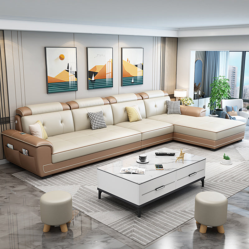 Faux Leather Slipcovered Modern Storage Sectional for Four People