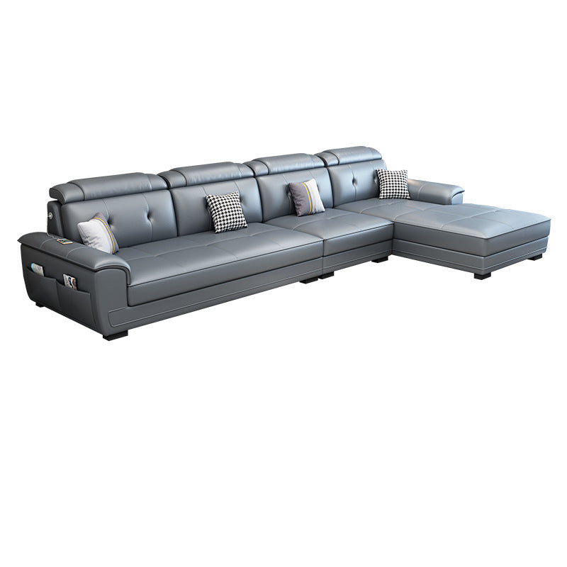 Faux Leather Slipcovered Modern Storage Sectional for Four People