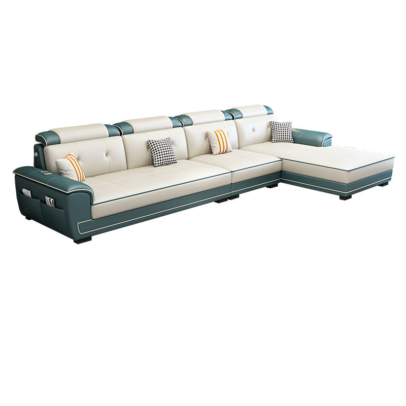 Faux Leather Slipcovered Modern Storage Sectional for Four People