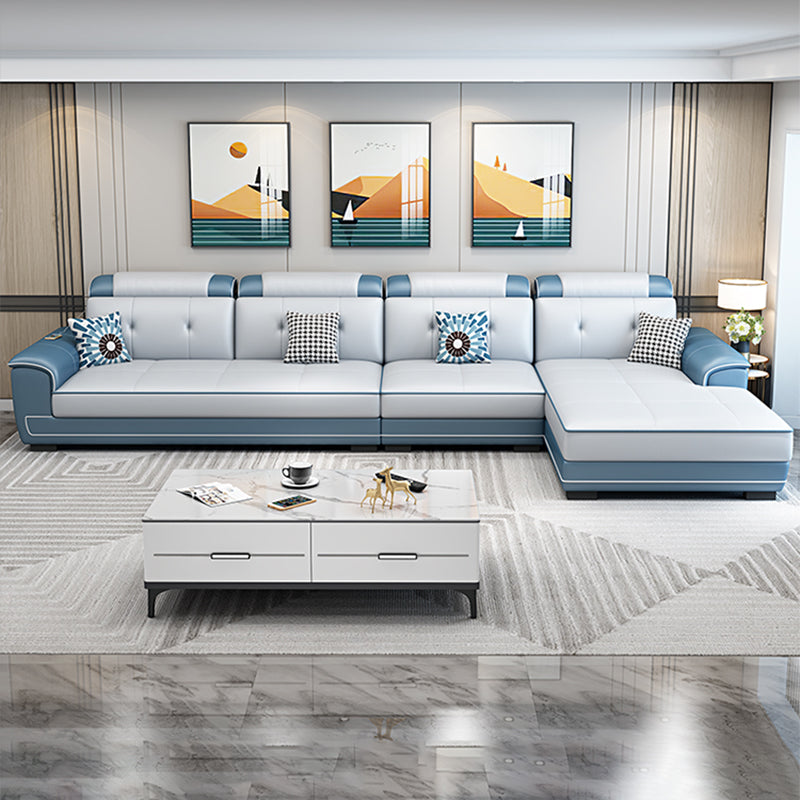 Faux Leather Slipcovered Modern Storage Sectional for Four People