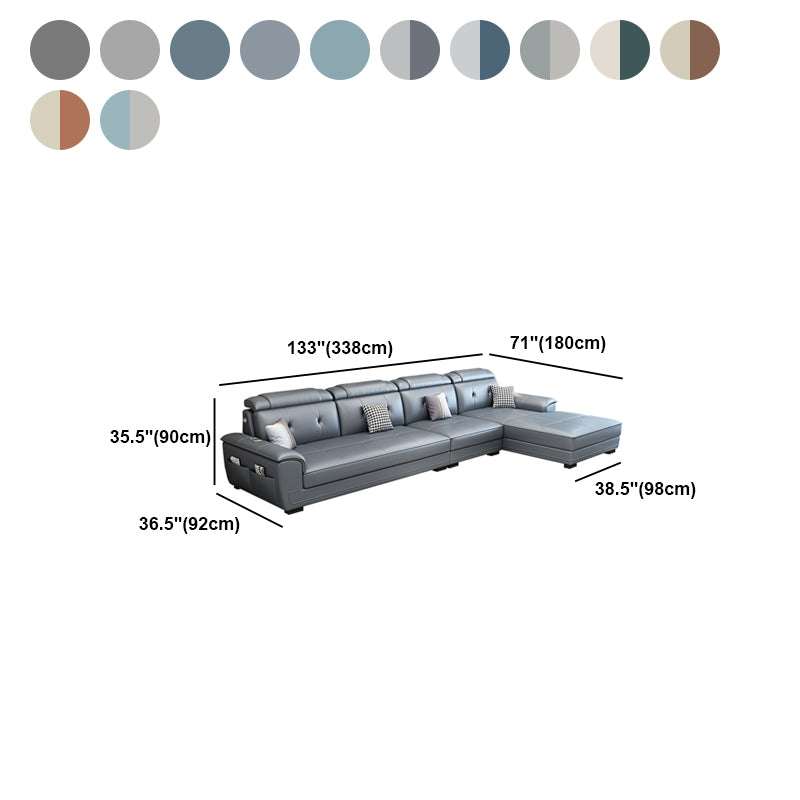 Faux Leather Slipcovered Modern Storage Sectional for Four People