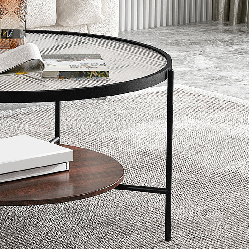 Round 4 Legs Coffee Table 2-Tier Cocktail Table with Wood Accents