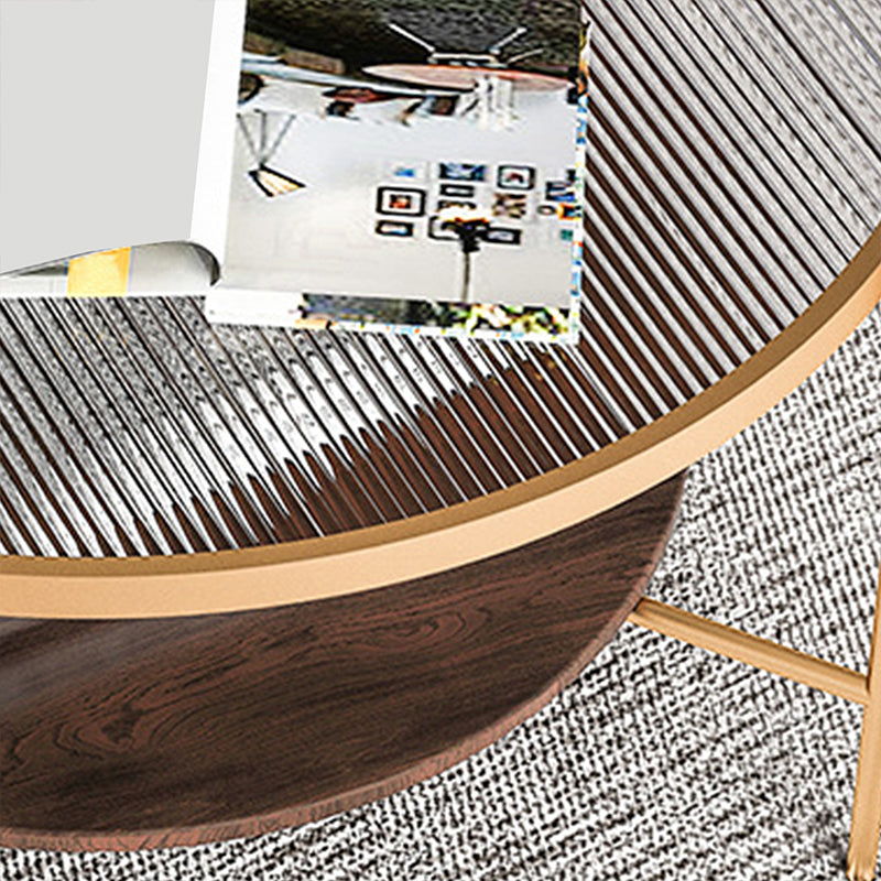 Round 4 Legs Coffee Table 2-Tier Cocktail Table with Wood Accents