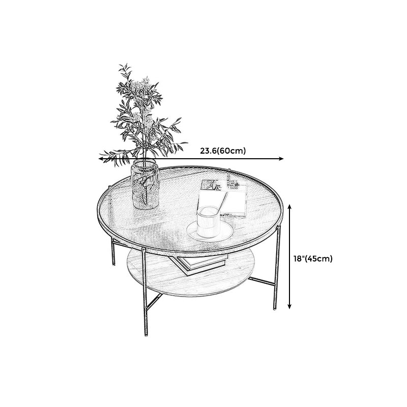 Round 4 Legs Coffee Table 2-Tier Cocktail Table with Wood Accents