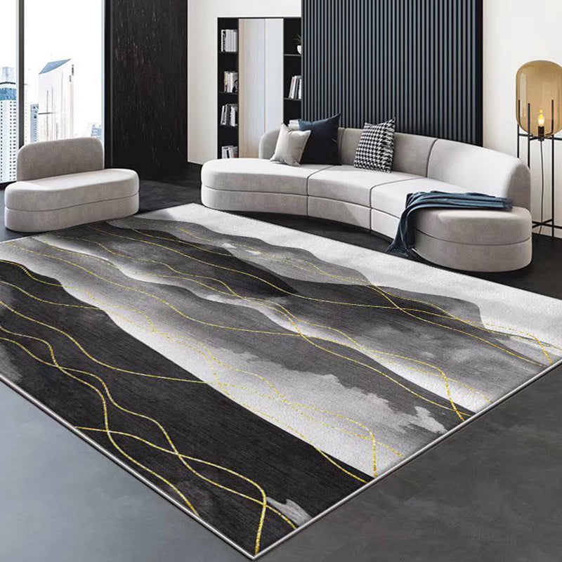 Dark Gray Gorgeous Rug Polyester Graphic Rug Stain Resistant Rug for Living Room