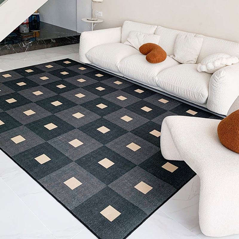 Dark Gray Modern Rug Polyester Pattern Area Rug Stain Resistant Rug for Living Room