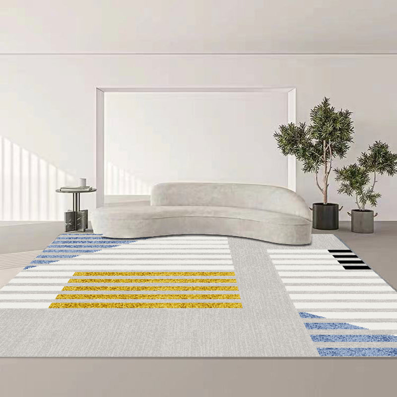 Grey Contemporary Rug Polyester Striped Rug Non-Slip Backing Rug for Sitting Room