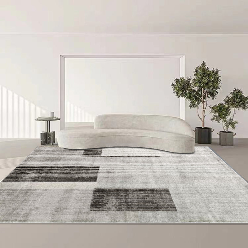 Grey Contemporary Rug Polyester Striped Rug Non-Slip Backing Rug for Sitting Room