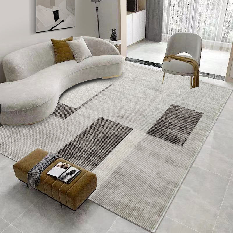 Grey Contemporary Rug Polyester Striped Rug Non-Slip Backing Rug for Sitting Room