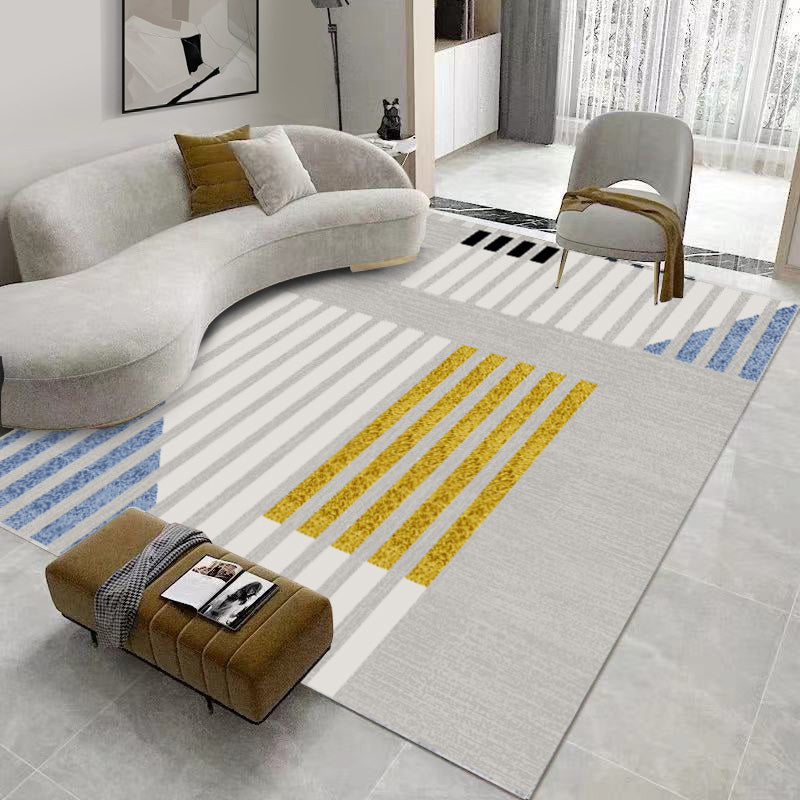 Grey Contemporary Rug Polyester Striped Rug Non-Slip Backing Rug for Sitting Room