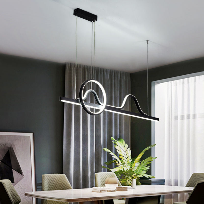 Linear Shape Island Pendants Contemporary Metal 3 Light Pendant Lighting Fixtures in Black