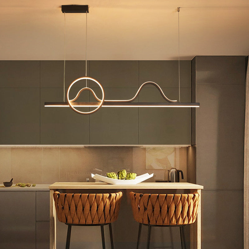 Linear Shape Island Pendants Contemporary Metal 3 Light Pendant Lighting Fixtures in Black