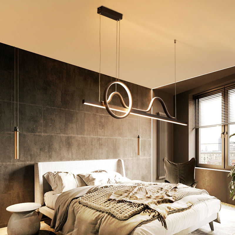 Linear Shape Island Pendants Contemporary Metal 3 Light Pendant Lighting Fixtures in Black