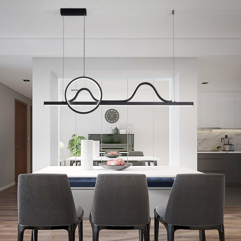 Linear Shape Island Pendants Contemporary Metal 3 Light Pendant Lighting Fixtures in Black