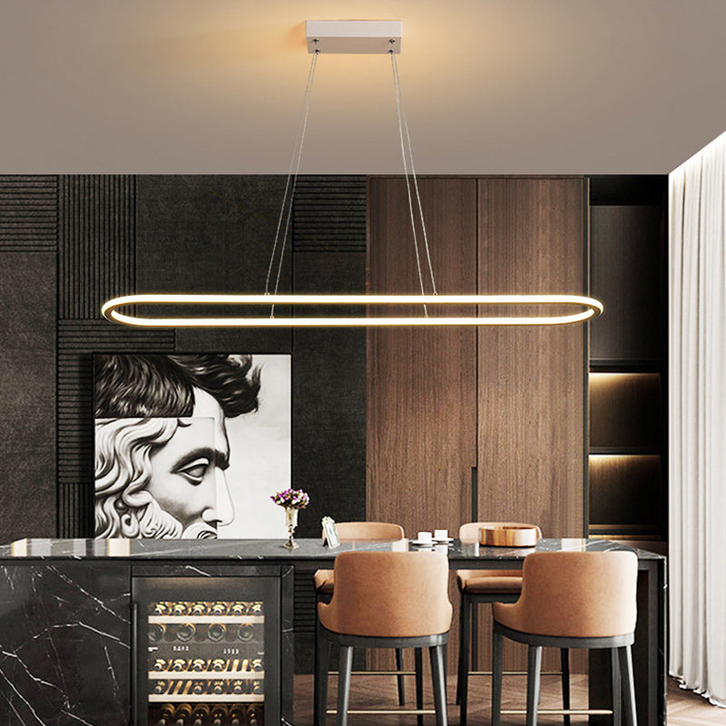 Linear Shape Island Pendant Contemporary Metal 1 Light Pendant Lighting Fixture in White